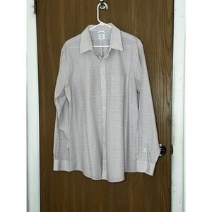 Brooks Brothers Button Shirt Mens 17 6/7 Striped Non-Iron 1818 Red White REGENT‎
